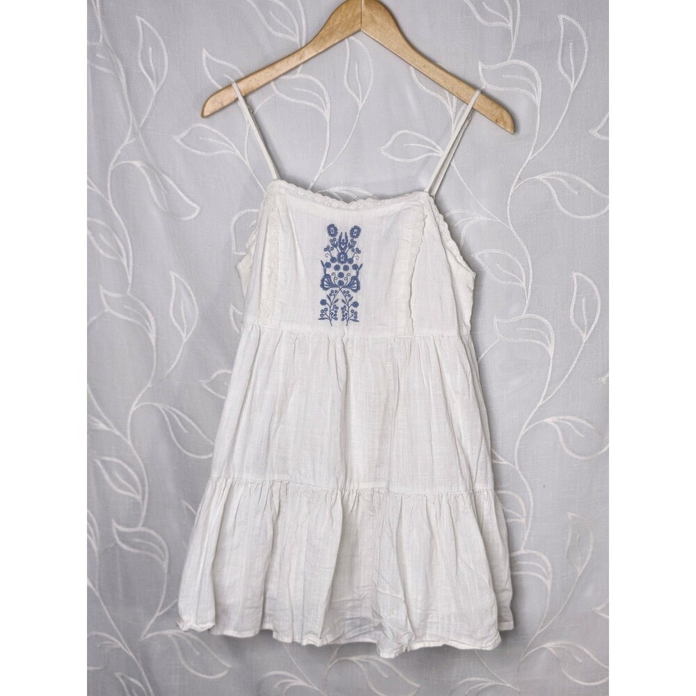 Rue21 Smocked White Tier Tank Top Women's Boho Spaghetti Strap Cami Cotton